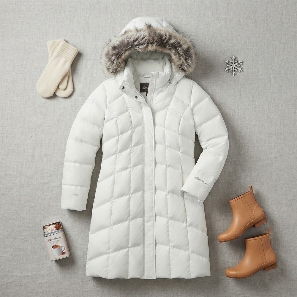 Eddie Bauer Classic Down Parka Womens M White 650-Fill Hooded Winter Puffer Coat